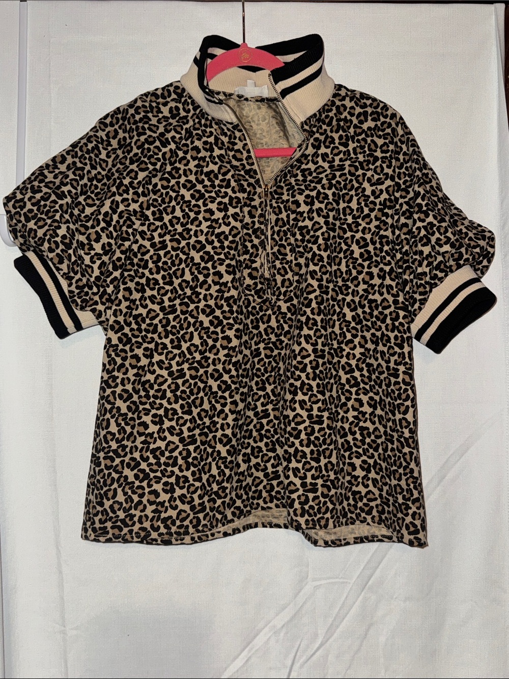 entro Leopard Print Polo Top in Beige and Black